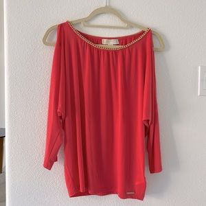 MICHAEL Michael Kors coral orange cold shoulder blouse NWOT